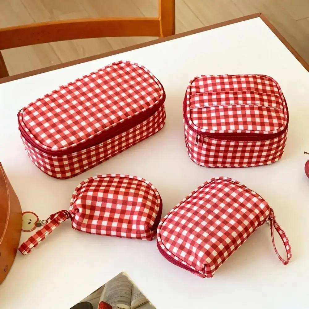 sac de maquillage à grille rouge de haute qualité, sac de toilette portable multi-tailles, pochette cosmétique, sacs et étuis cosmétiques pour femmes