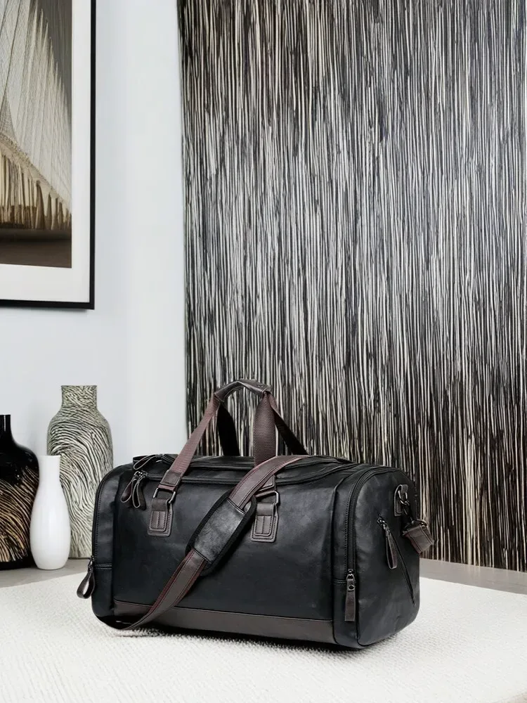 sac de voyage en cuir véritable fendu pour hommes – sac polochon de sport résistant à l'eau de grande capacité pour voyage d'affaires et sport