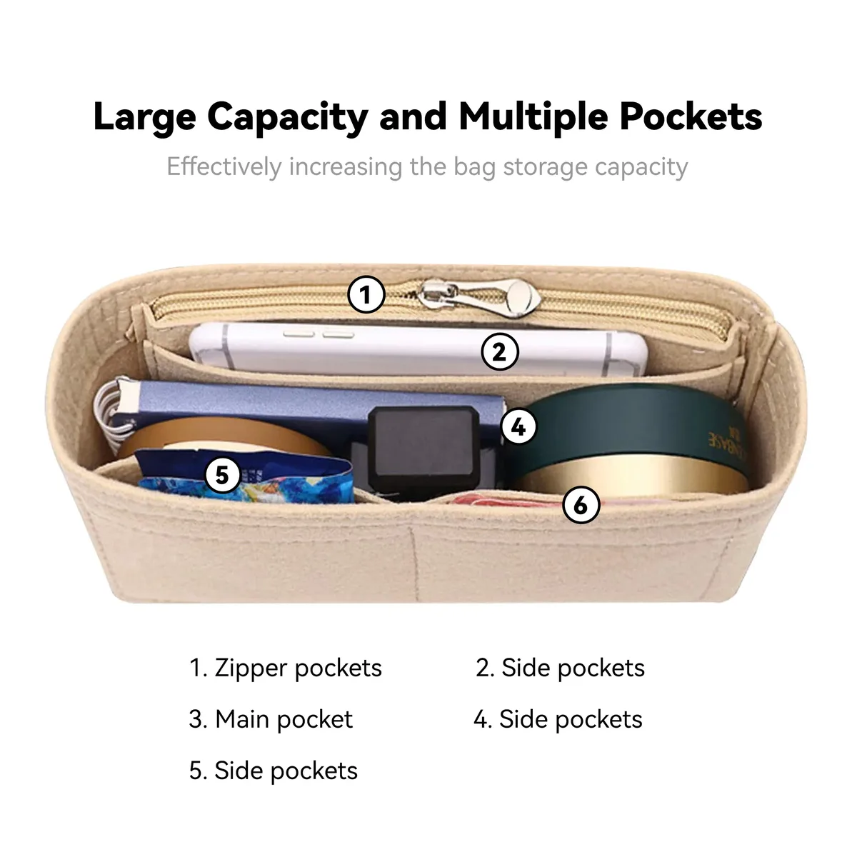 sac à main en feutre tendance, organisateur de maquillage, doublure parfaite pour les sacs à main de marque pour femmes, sacs à cosmétiques, accessoires de sac