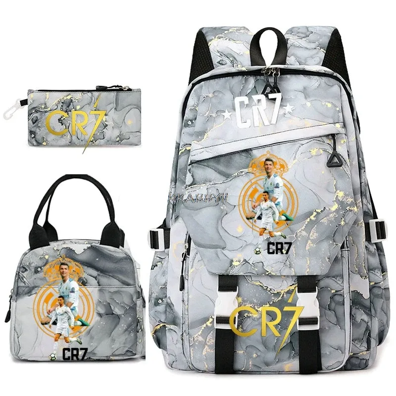 ensemble de sacs à dos pour étudiants avec imprimé cr7, sac à lunch et trousse à crayons, sac à dos de voyage pour adolescentes