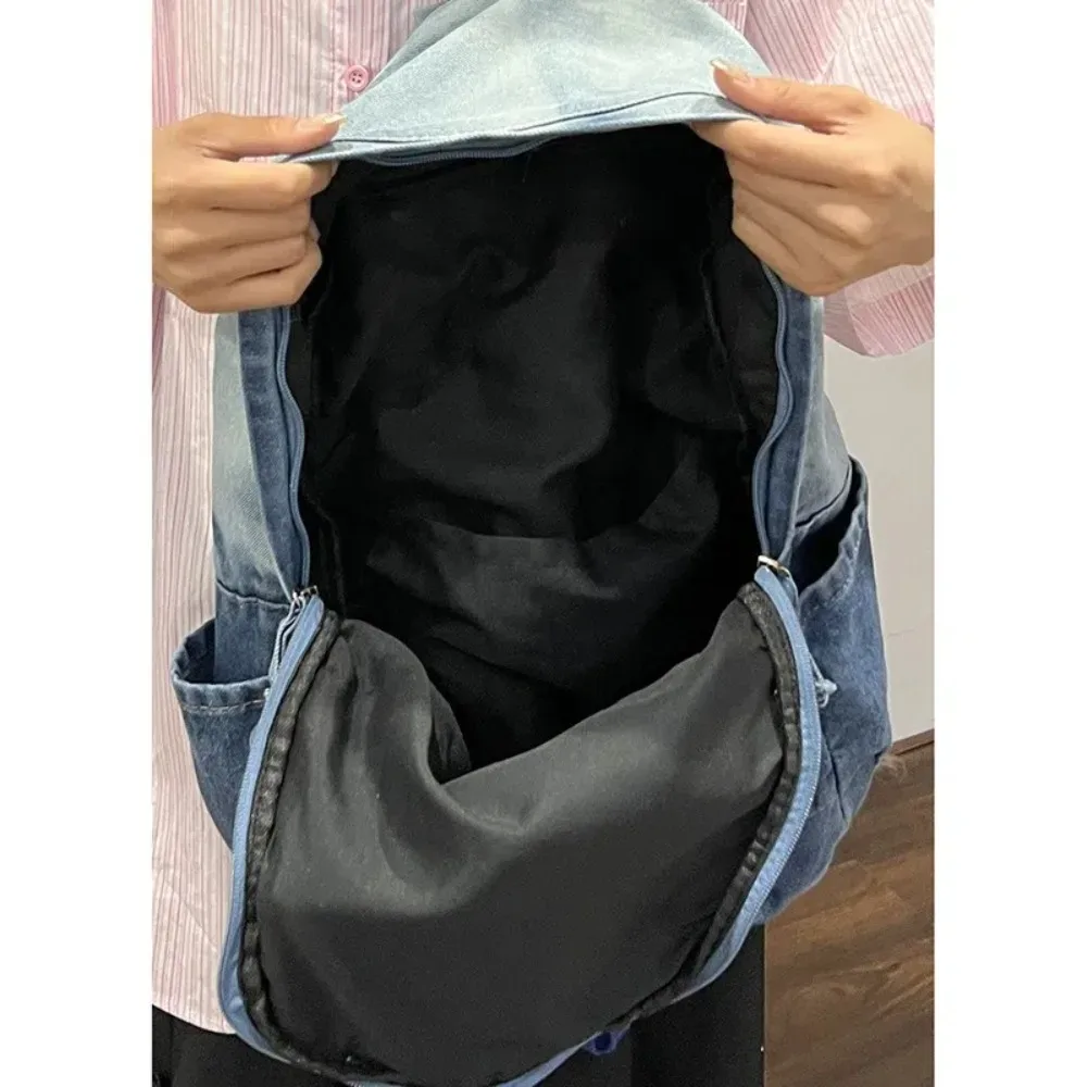 nouveau sac à dos en denim à motif étoile y2k, sac de livre de grande capacité, sac à dos de voyage punk pour adultes
