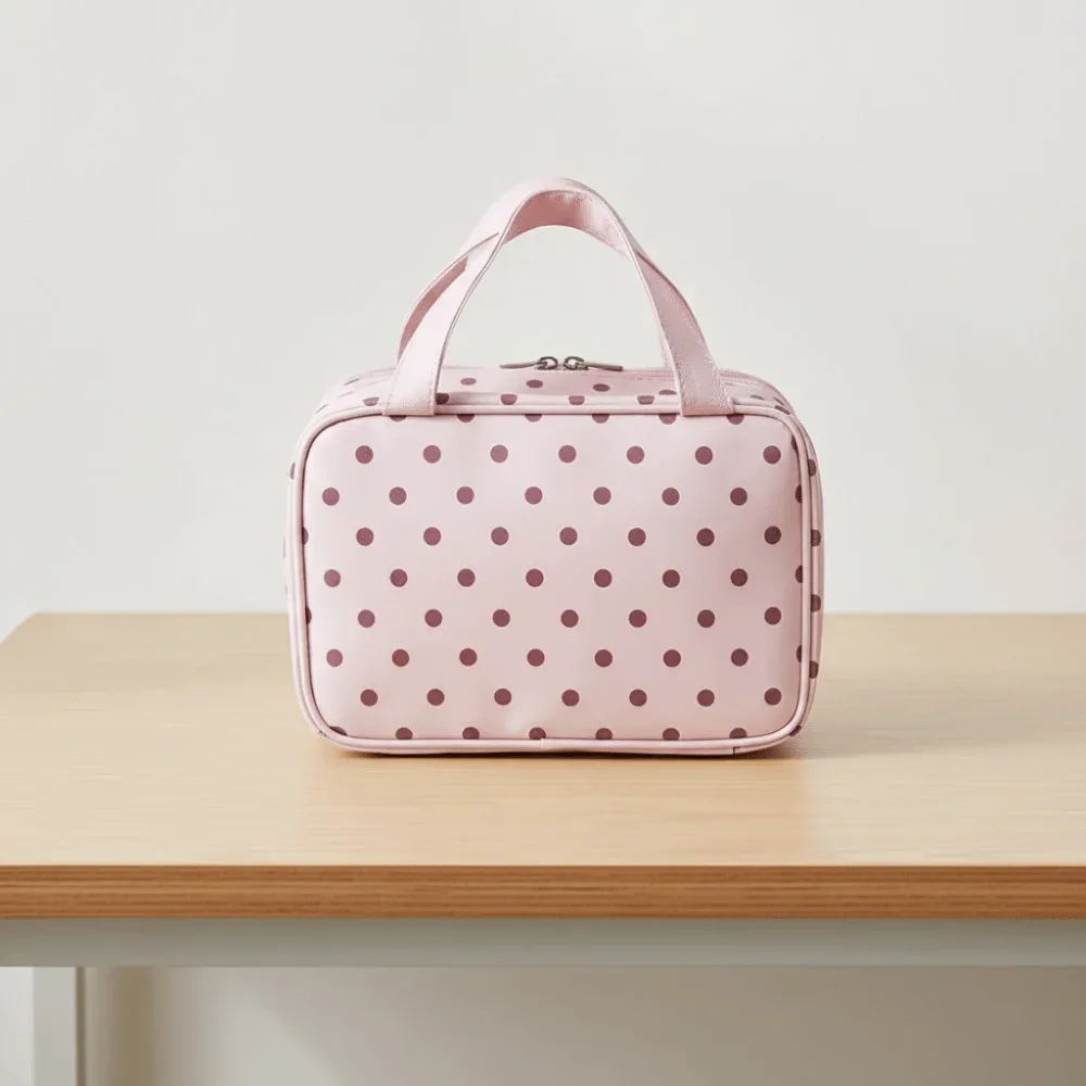 sac cosmétique imperméable à pois, double fermeture éclair, trousse de toilette, poignée portable, organisateur de voyage compartimenté, voyage d'affaires