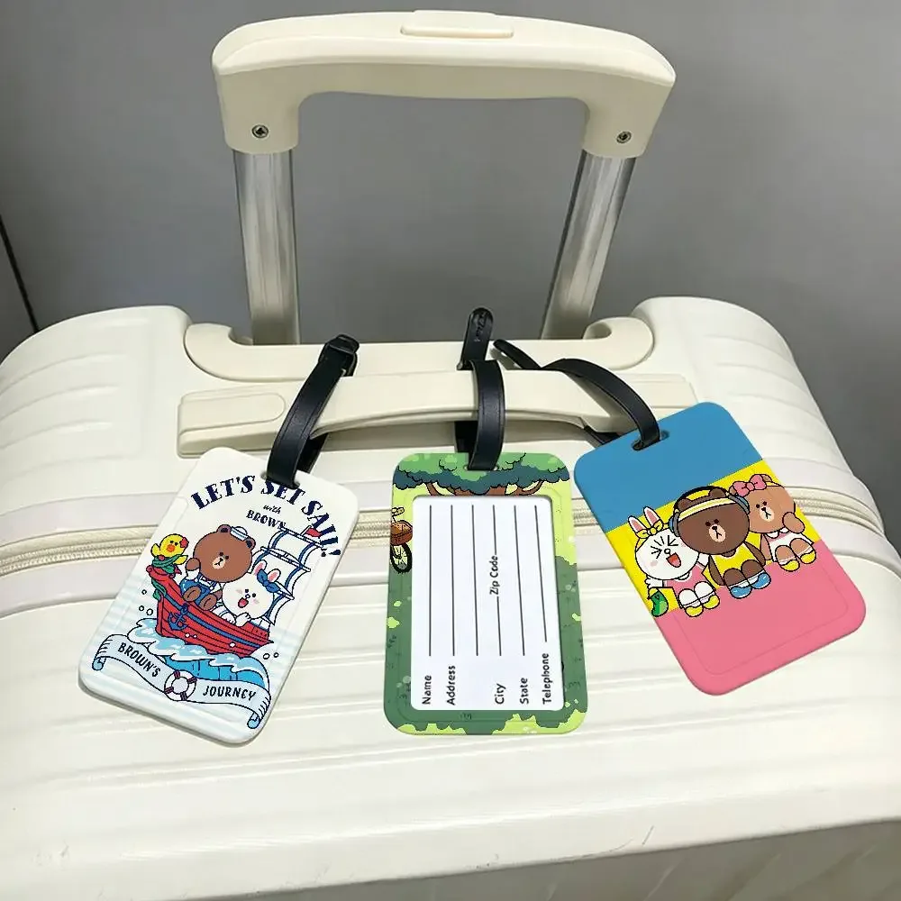 l-line animation friends étiquette de bagage universelle en pvc anti-perte avec carte d'information pour valise et sac à dos