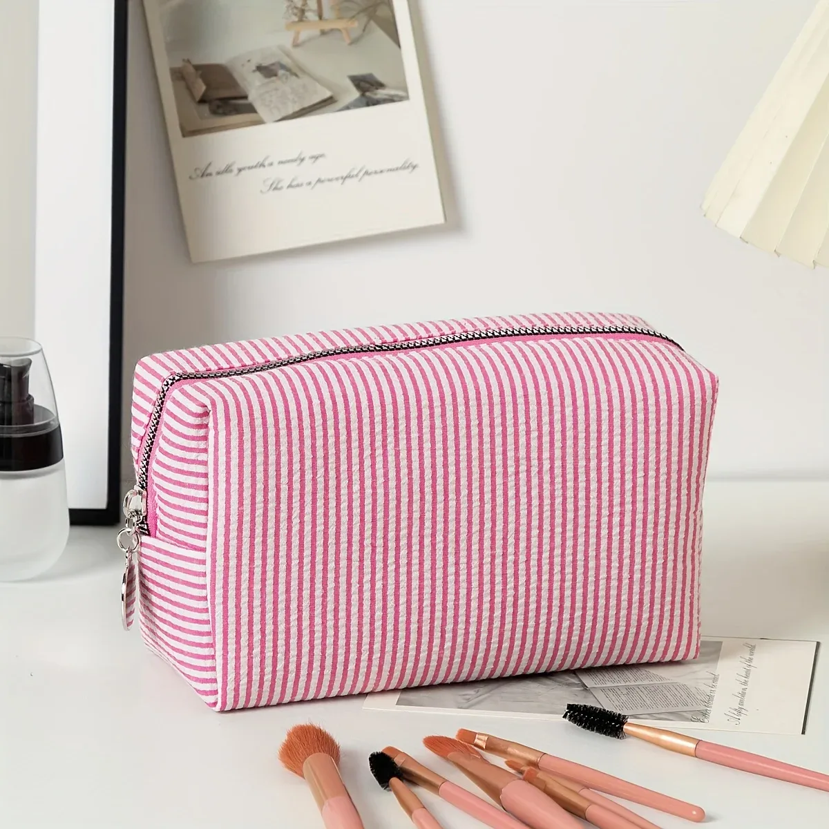 trousse de toilette de voyage rayée, pochette de maquillage à fermeture éclair, organisateur de cosmétiques pour voyage, école ou usage domestique, essentiels pour dortoir, 1 pièce