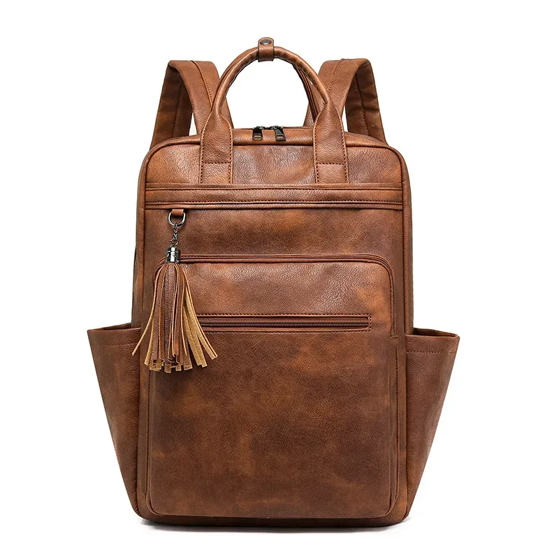 sac à dos cuir pu vintage dames – conçu pour ordinateur 15.6 pouces, parfait comme daypack collège, sac bureau et valise de voyage, détails rétro charmeur, matériaux durables, compartiments, s’adapte à tous les moments