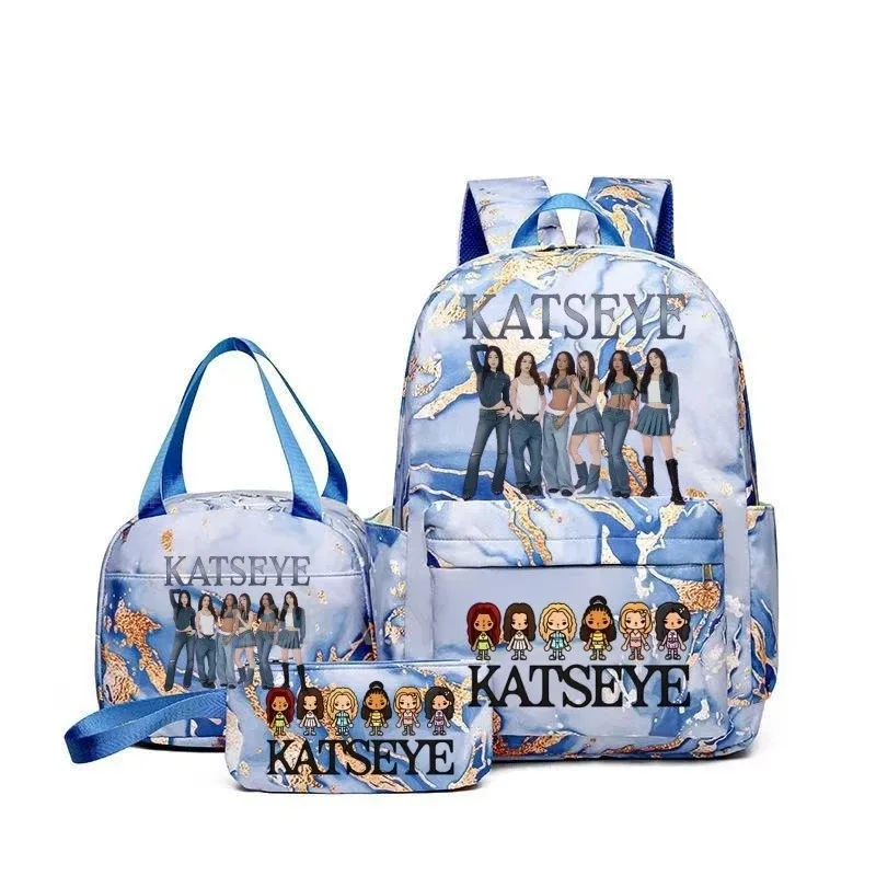 sacs à dos katseye à imprimé amusant avec sacs à lunch, multi-poches, camouflage, pour adolescents, sac à dos de voyage pour ordinateur portable, sac d'école pour femmes, mochila