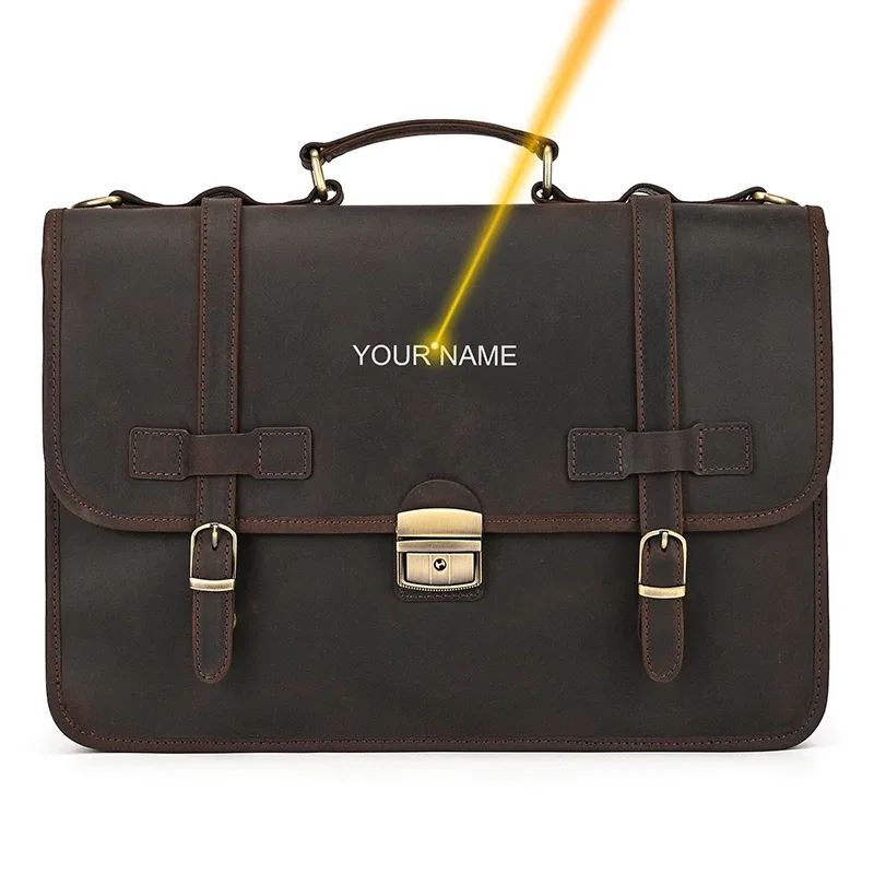 sac pour ordinateur portable en cuir véritable personnalisé pour hommes, étui à bombes de voyage d'affaires, sac lancé, sacs en cuir pour le travail de bureau, sac fourre-tout
