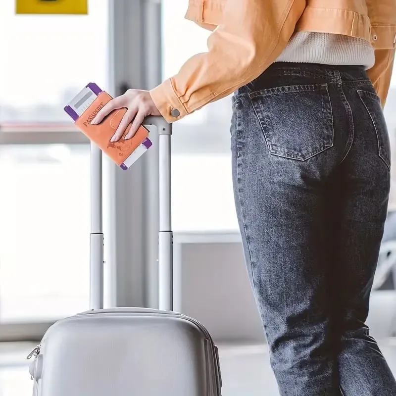 porte-passeport de voyage multifonctionnel, porte-cartes, portefeuille, porte-carte d'identité, en cuir synthétique pu, imprimé style resort décontracté, 1 espace de rangement pour billets de banque pour un usage quotidien