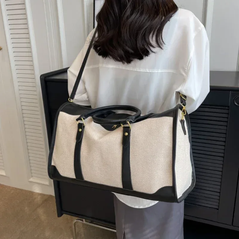 sac à main de rangement de voyage pour femme, sac à bagages de fitness vintage, sac à bandoulière initié unique, grand sac en nylon et cuir pu, 2024 sacs à main