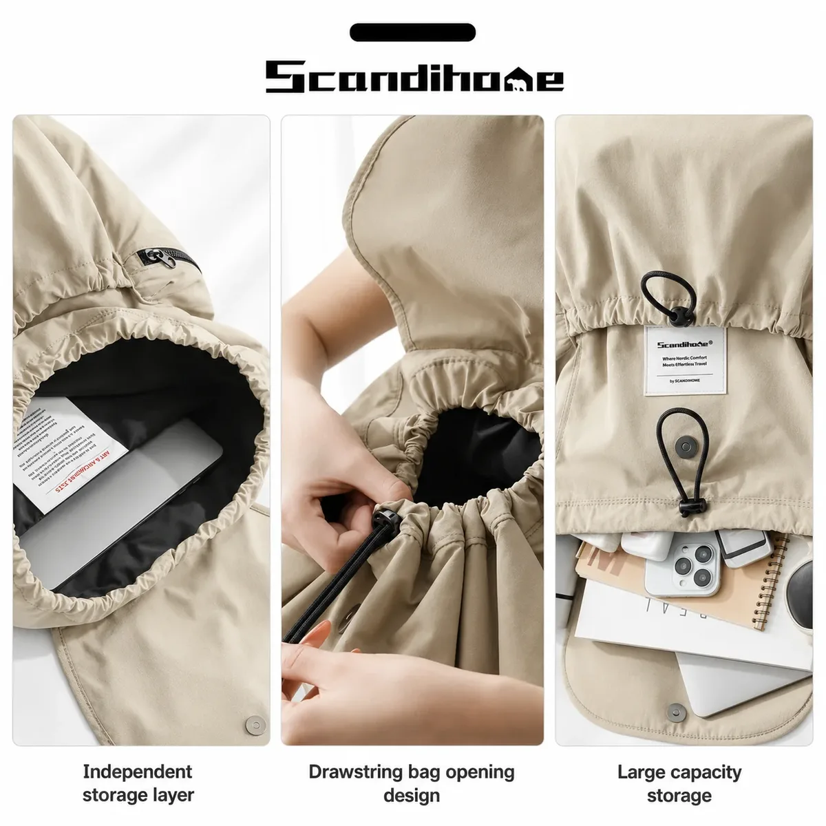 grand sac à dos imperméable en nylon avec cordon de serrage pour hommes et femmes, compartiment pour ordinateur portable, sac à dos d'école, sac de voyage décontracté