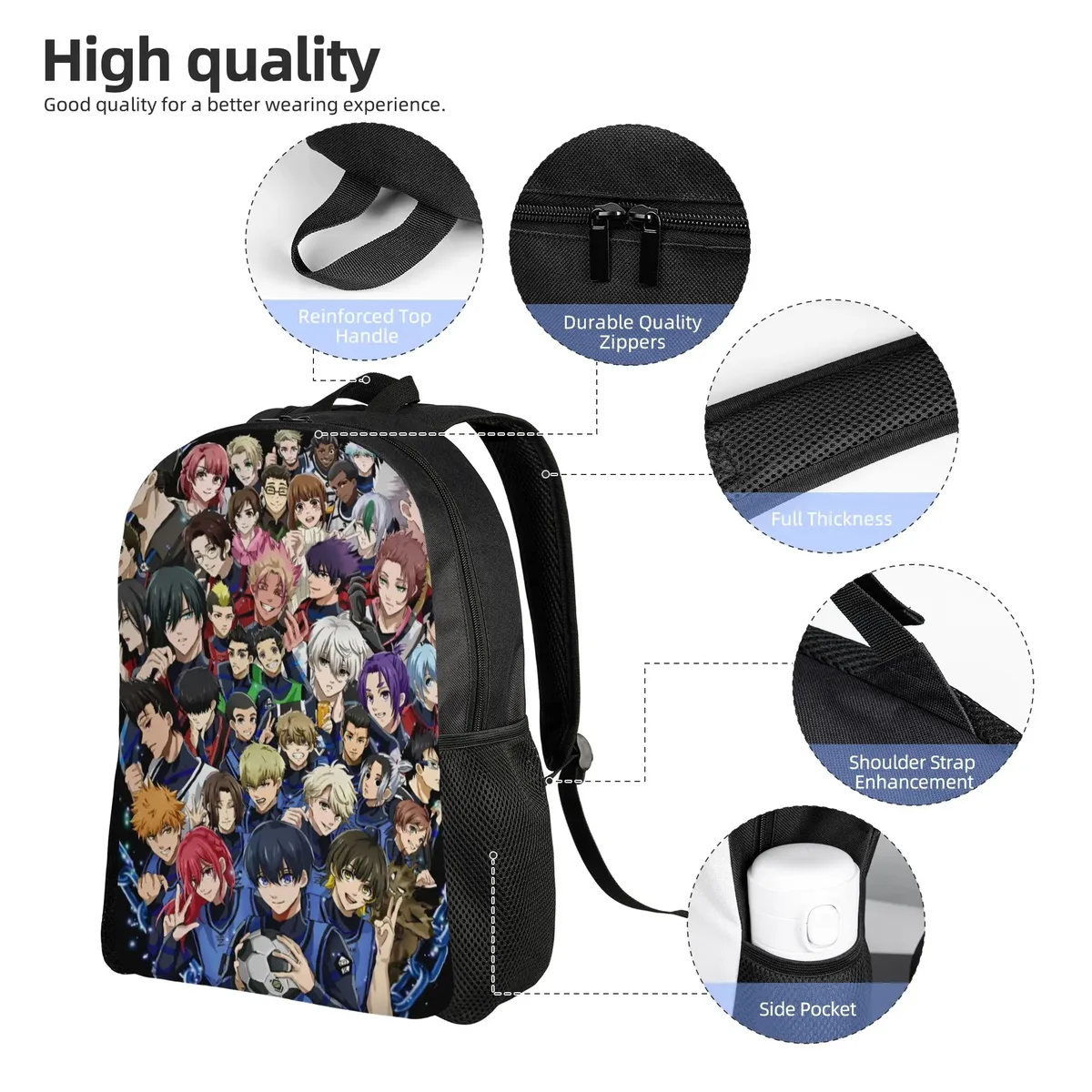 Sac à dos Blue Locks pour hommes, femmes, adolescents, lycéens, randonnée, voyage, sac à dos de jour, football, anime, sacs en toile pour ordinateur portable, durable
