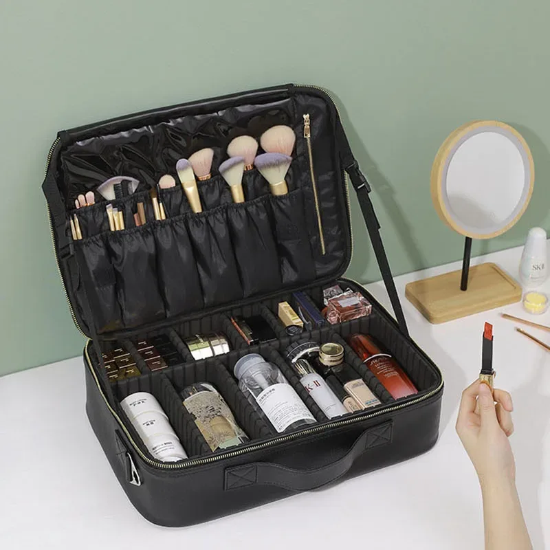 sac à cosmétiques professionnel pour femmes, trousse de maquillage de voyage en cuir, outil de beauté de grande capacité, brosse de maquillage, boîte de maquillage d'artiste