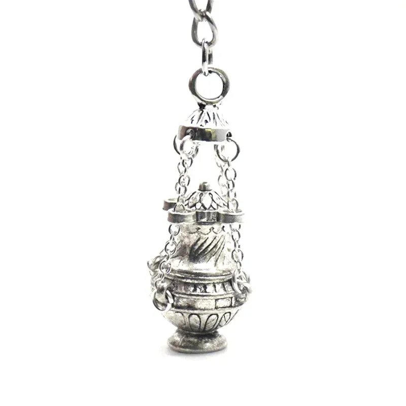 porte-clés vintage en forme de brûle-encens, breloque religieuse pour sac, porte-clés de voiture, cadeau d'articles ménagers, décoration de sac à dos pour la prière