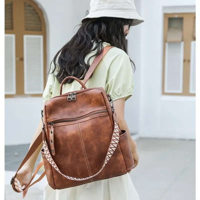 sac à dos de voyage antivol en cuir pu pour femme, nouvelle collection automne-hiver 2025, imperméable, tendance, rétro, grande capacité, voyage