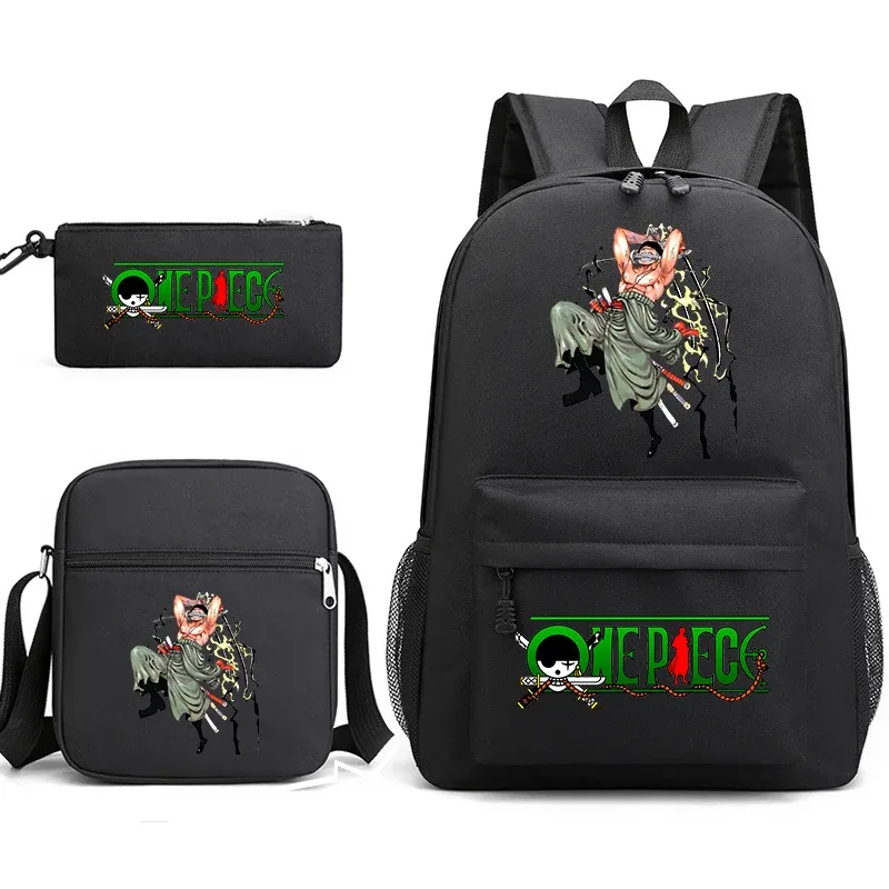 ensemble de sacs à dos graphiques one piece zoro pour enfants et adolescents avec sac à bandoulière et trousse à crayons