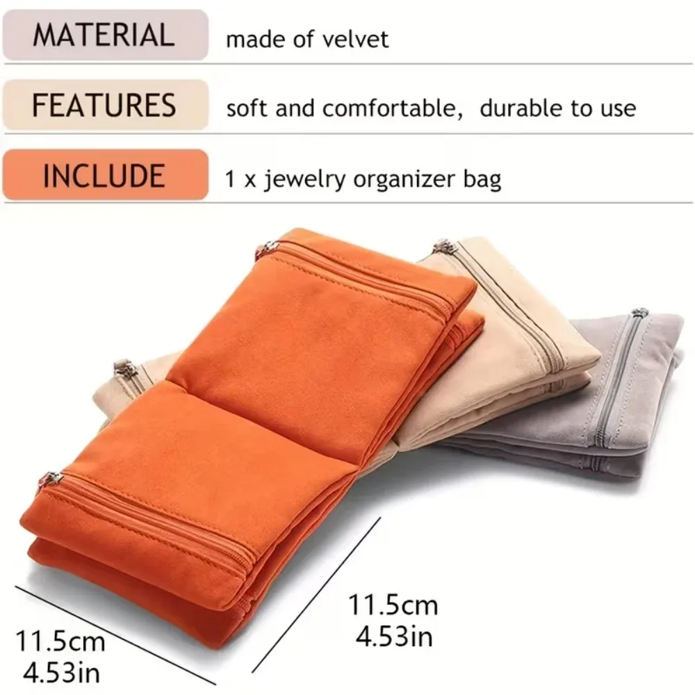 sac de rangement de bijoux, 3 pièces, étui de voyage compact pour bijoux, pochette à fermeture éclair, organisateur résistant aux rayures pour colliers, bagues, boucles d'oreilles