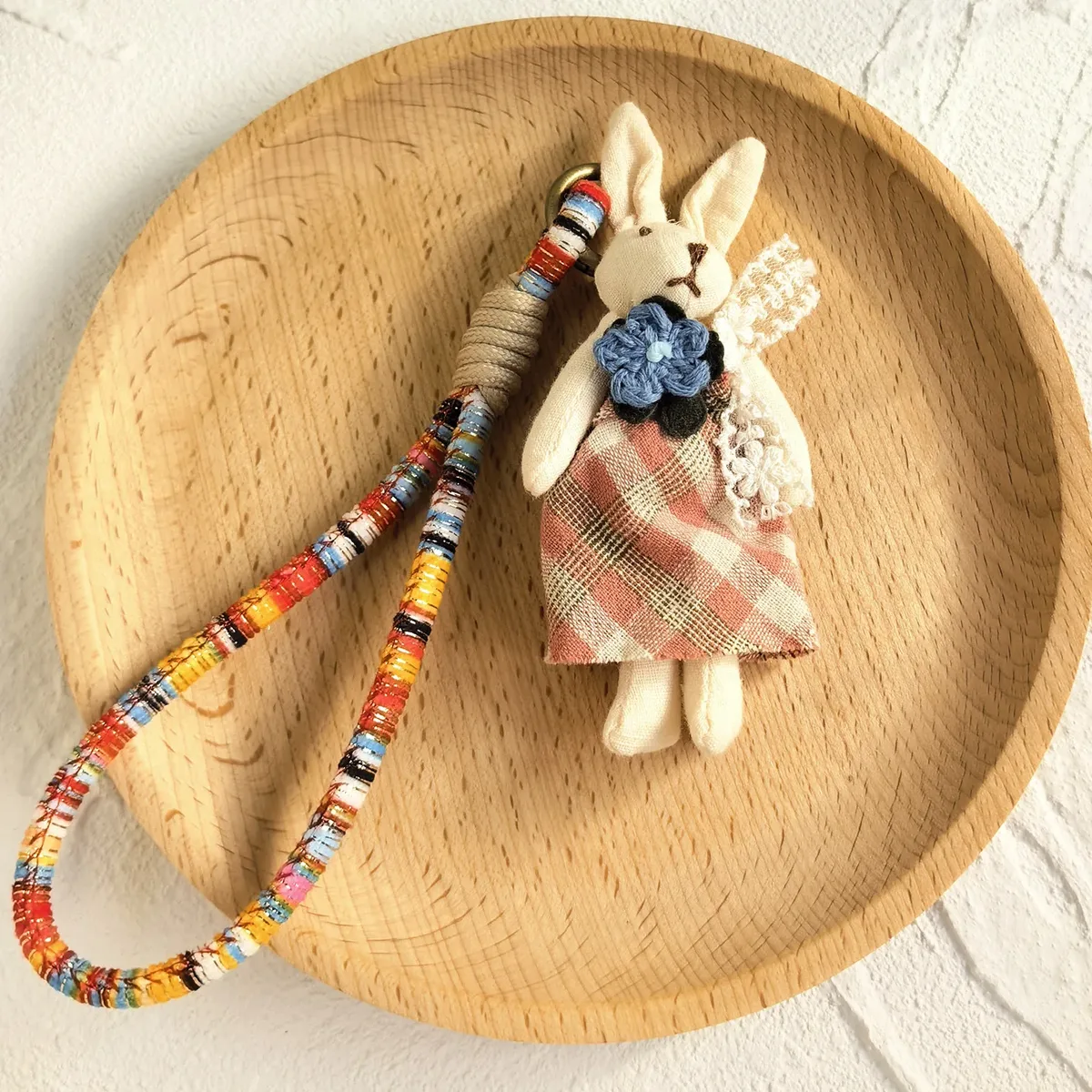 porte-clés fait à la main, adorable animal de dessin animé, à la mode, pendentif animal en tissu artisanal pour sac à dos de décoration