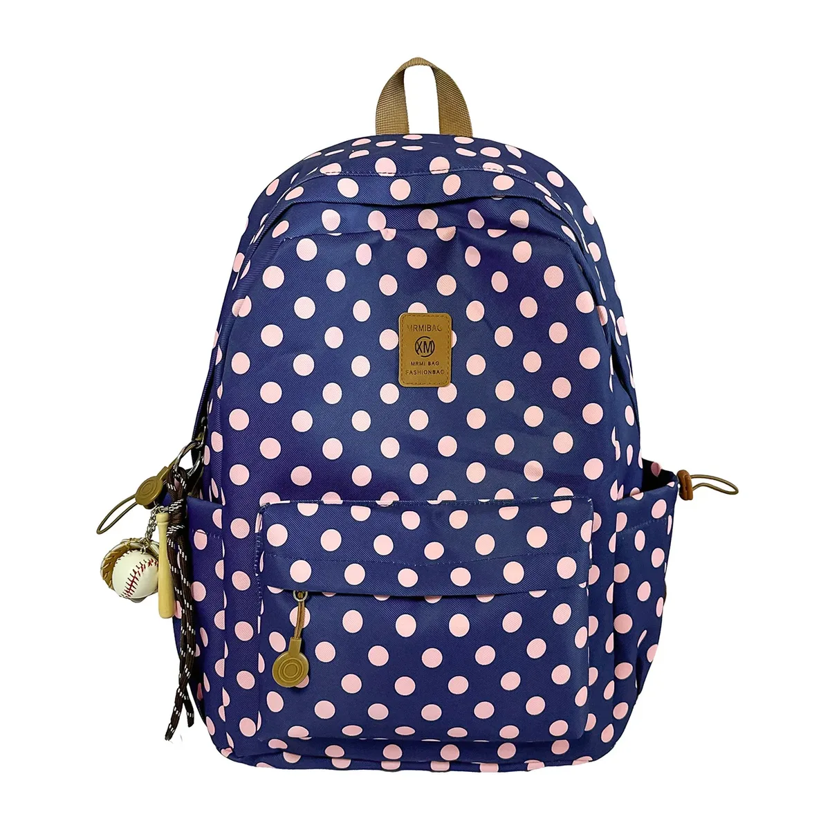 sac à dos décontracté vert menthe à pois pour femme avec poignée supérieure marron et poche zippée, grande capacité, idéal pour l'école et les voyages