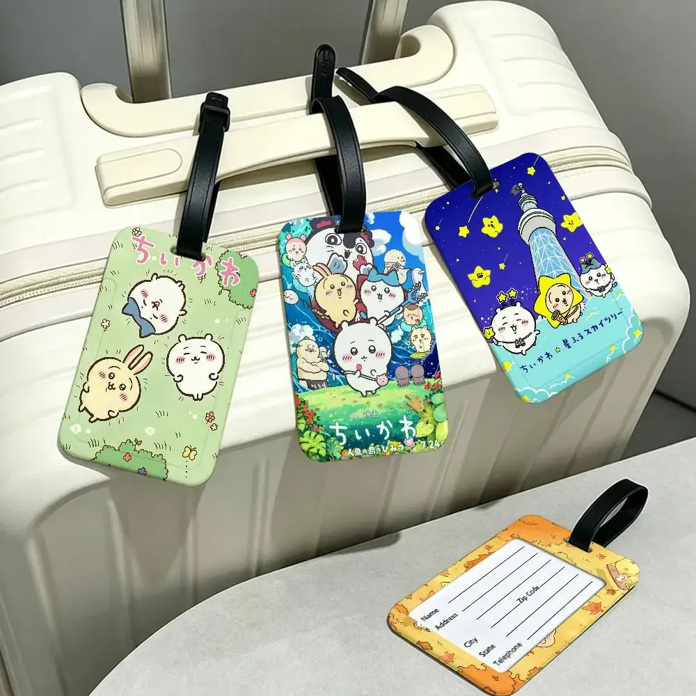 étiquette de bagage anti-perte en pvc durable avec carte d'information, motif dessin animé mignon c-chiikawas, légère, pour identification des bagages