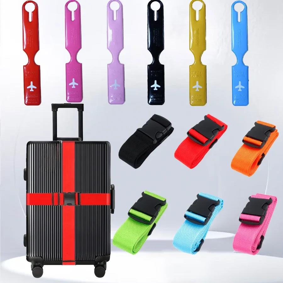 Ensemble de 4 sangles de bagages + étiquettes de bagages, sangles d'emballage en nylon extra-longues de 2 m résistantes à l'usure, sangles de bagages anti-ouverture, étiquettes d'identification pour compagnies aériennes, accessoires de voyage pour les déplacements professionnels, adaptés aux voyageurs / étudiants / professionnels en déplacement, accessoires anti-ouverture pour bagages à main.