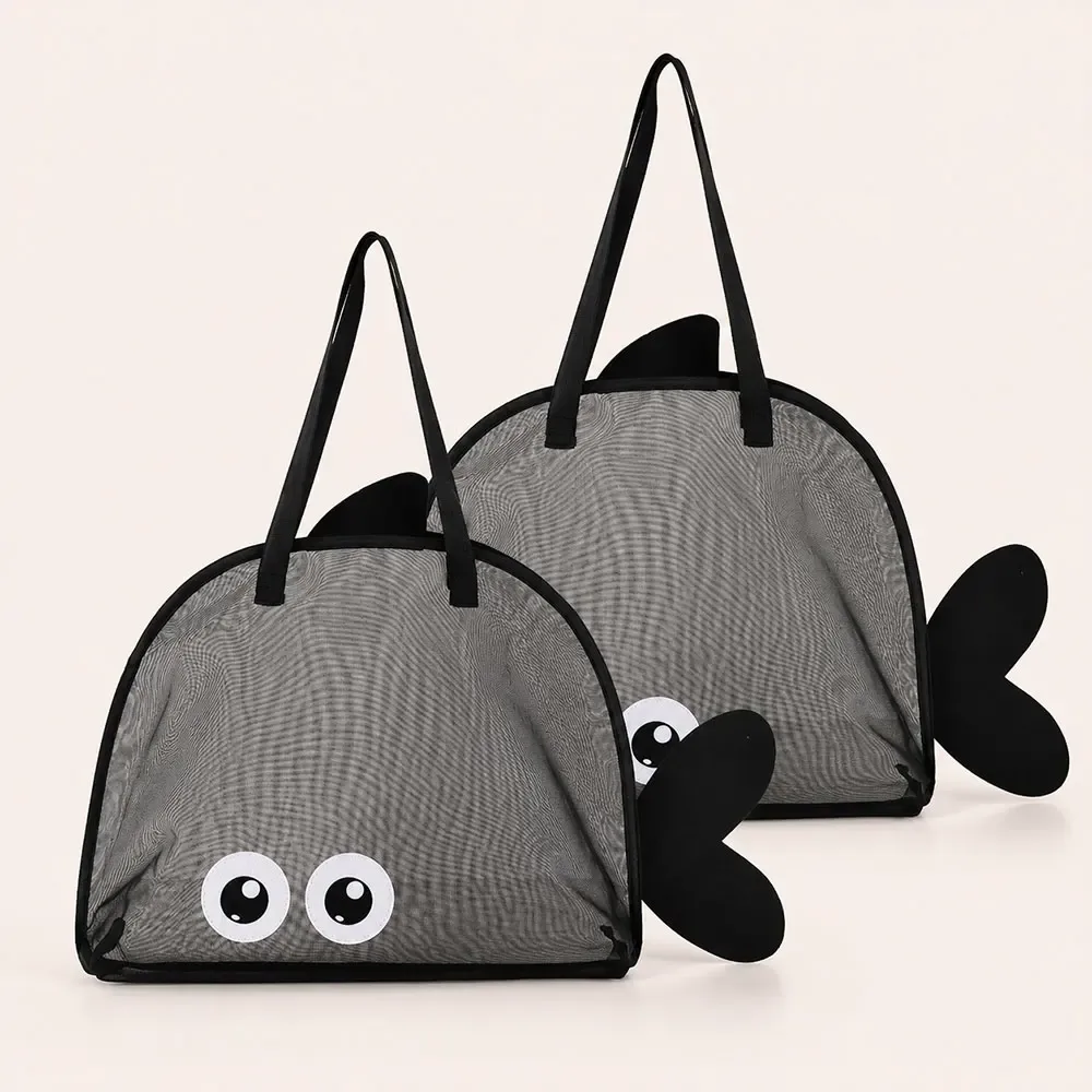 sac de plage en maille à motif de dessin animé, grande capacité, pliable, sac de rangement pour jouets de sable, sac de piscine léger pour la plage, les voyages et le camping