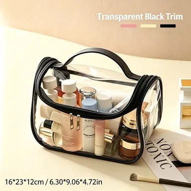 sac cosmétique transparent de grande capacité, extensible en trois dimensions, imperméable, sac de rangement pour cosmétiques en pvc portable pour les voyages