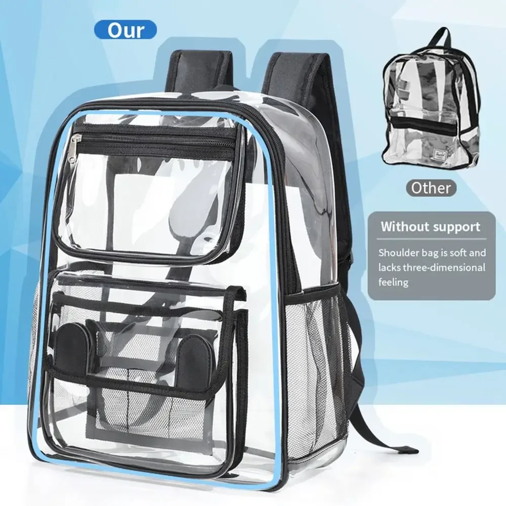 Sac à dos transparent de grande capacité, imperméable, en PVC, avec fermeture éclair, portable, visible, pour le sport en plein air et les voyages.