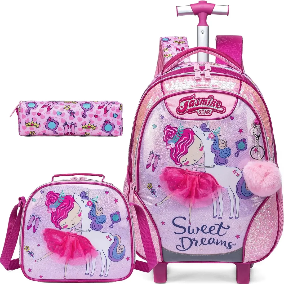 sac à dos à roulettes licorne pour filles et enfants, sac d'école à roulettes, bagage de voyage, cadeau mignon pour élèves du primaire, sac à roulettes