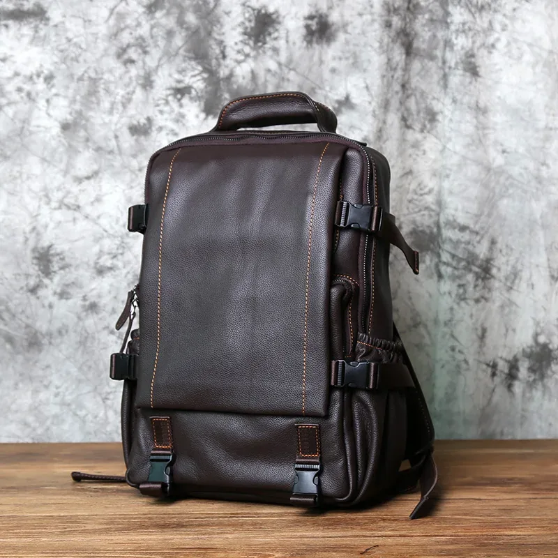 sac à dos en cuir pour hommes, couche supérieure en cuir, loisirs, business, voyage, grande capacité, ordinateur, cartable pour femmes, nzpj