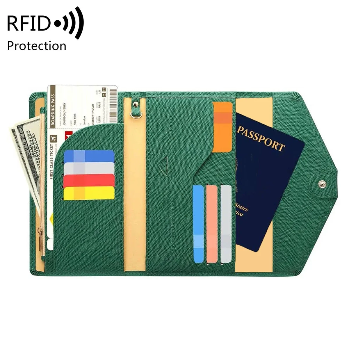 sac de passeport à brosse antivol rfid, portefeuille de voyage multifonctionnel, porte-cartes multi-porte-passeport monochrome
