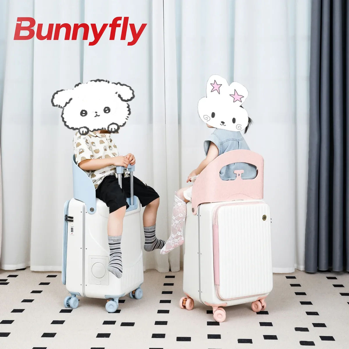 valise à roulettes pour enfant bunnyfly 20/24 pouces avec siège intégré – bagage cabine pour fille
