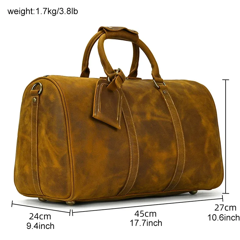 sac de voyage vintage en cuir véritable pour homme, fourre-tout de voyage, grand sac de week-end, sac de sport en peau de vache, bagage à main pour homme, grands sacs à main, 60cm