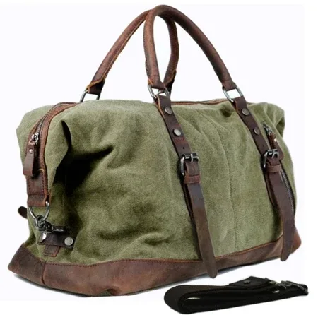 sacs de voyage vintage militaires en toile et cuir pour hommes, sacs à main, sacs de voyage, sacs de week-end de grande taille, sacs de nuit.