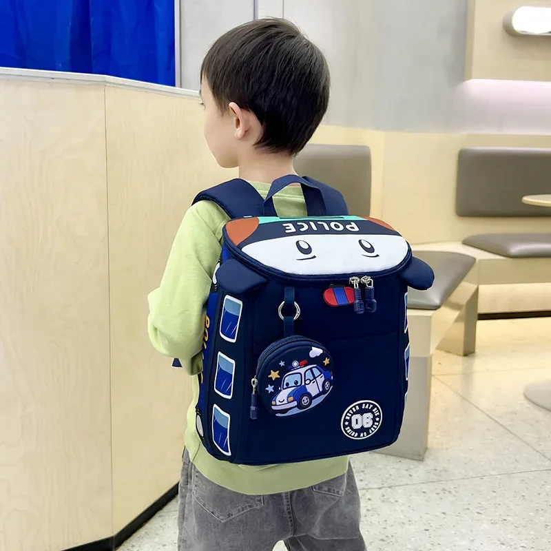 sac à dos léger en nylon pour élèves de maternelle, motif voiture de dessin animé mignon, sac à dos imperméable à double épaule pour enfants