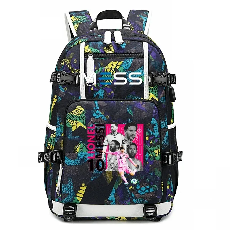 sac à dos de sport de football messi en tissu oxford avec fermeture à loquet, grande capacité, pour ordinateur portable, loisirs, voyage, école et étudiants