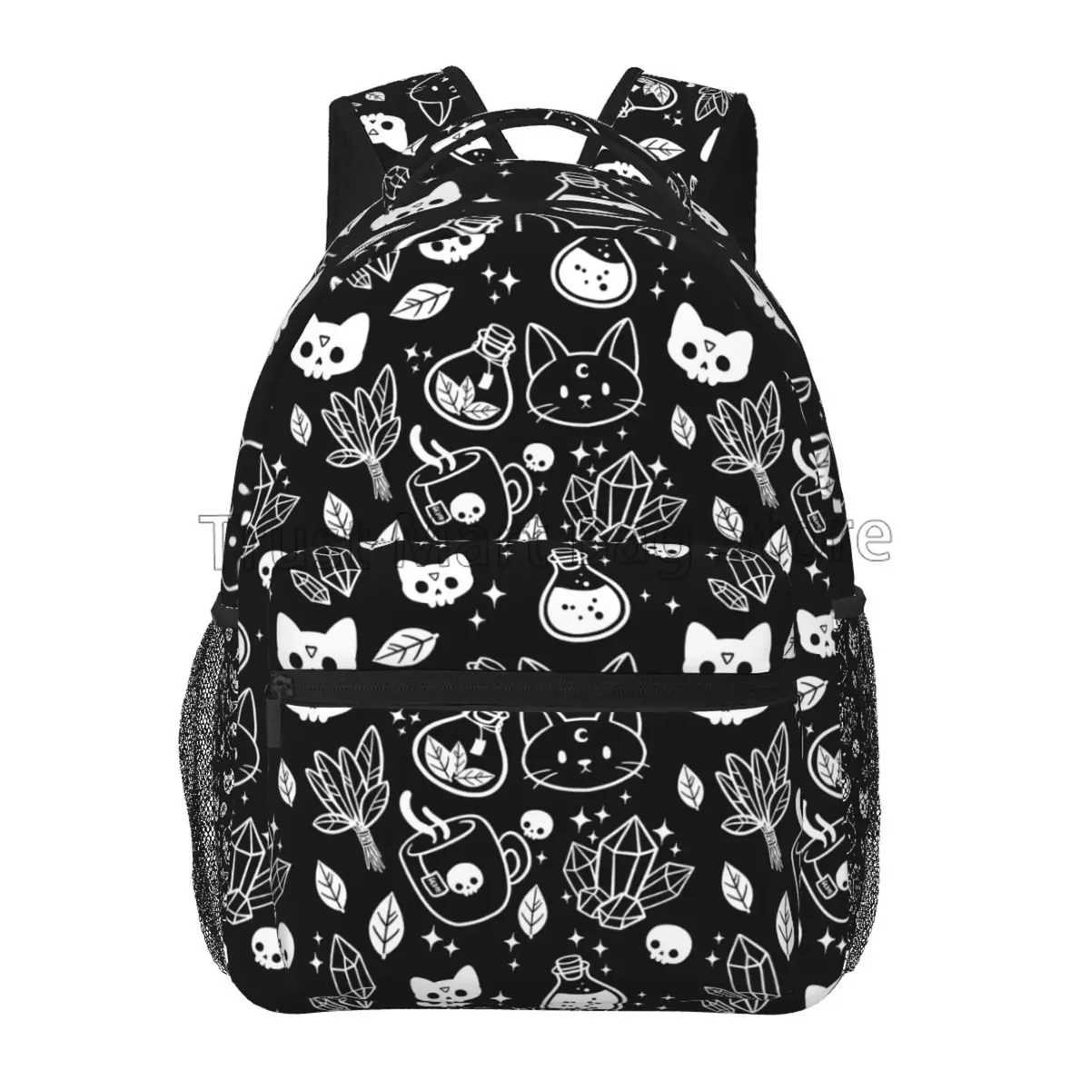 noir sorcière crâne lune divination sacs à dos école livre sacs étanche étudiant sac à dos pour ordinateur portable décontracté voyage sport sacs à dos