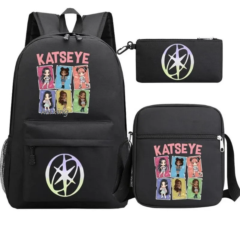 katseye chaud drôle impression sac à dos pour filles garçons étudiant pour adolescent enfants sac à dos cartable sac d'école décontracté 3 pièces/ensembles