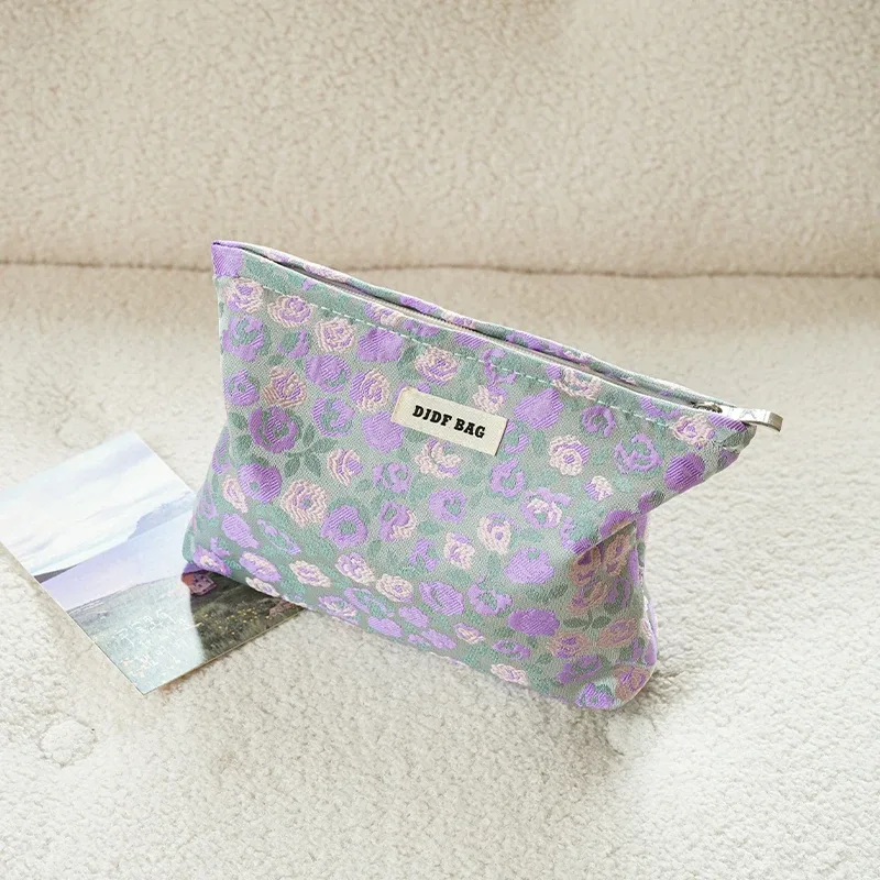 trousse de maquillage pour femmes, bouquet bleu, serviette hygiénique de grande capacité, retouche, fournitures de maquillage, sac de rangement en toile, trousse de toilette