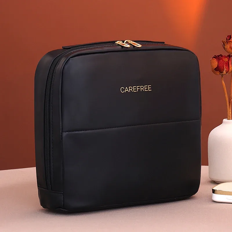 trousse de maquillage verticale pour femmes, organisateur de cosmétiques multi-poches en pu, portable, double fermeture éclair, brosse de maquillage de voyage, sacs de rangement de produits de toilette