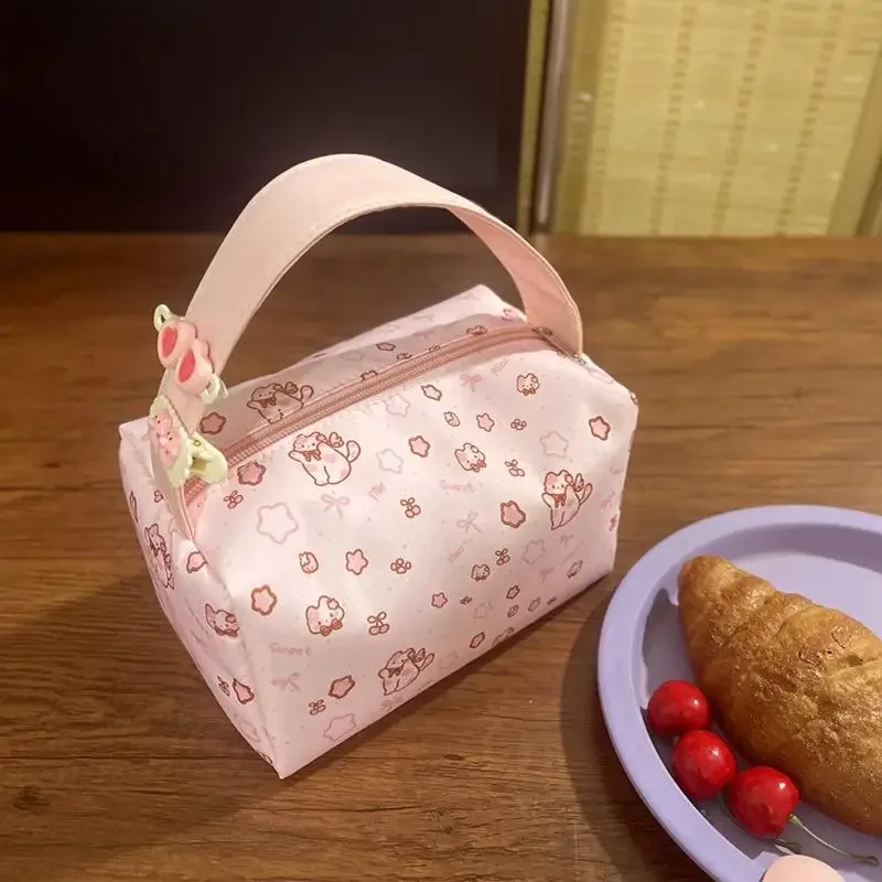 sacs de maquillage pour chatons avec poignée, sac de rangement cosmétique souple de voyage, trousse à crayons portable à imprimé mignon, pochette de toilette, cadeau