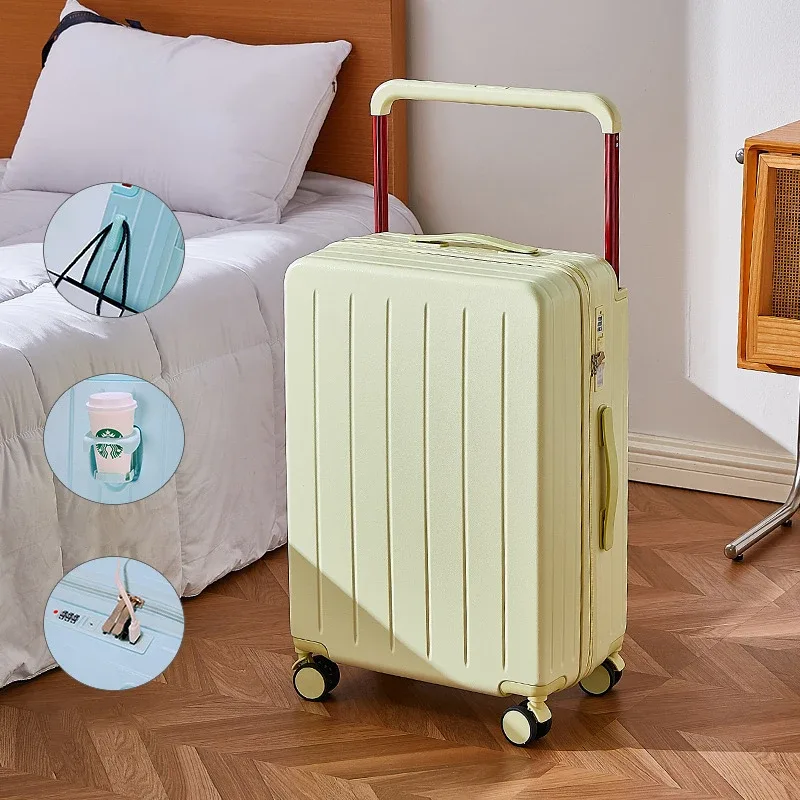 valise de voyage à roulettes avec poignée large de 20, 24 et 26 pouces, fermeture éclair pc, avec porte-gobelet, bagage cabine