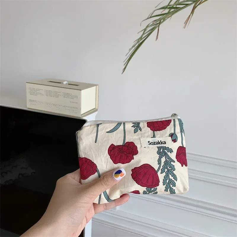 sacs à main de maquillage pour femmes, portefeuille, petits sacs en poudre, porte-monnaie de voyage floral kawaii, sac de rangement pour rouge à lèvres cosmétique portable