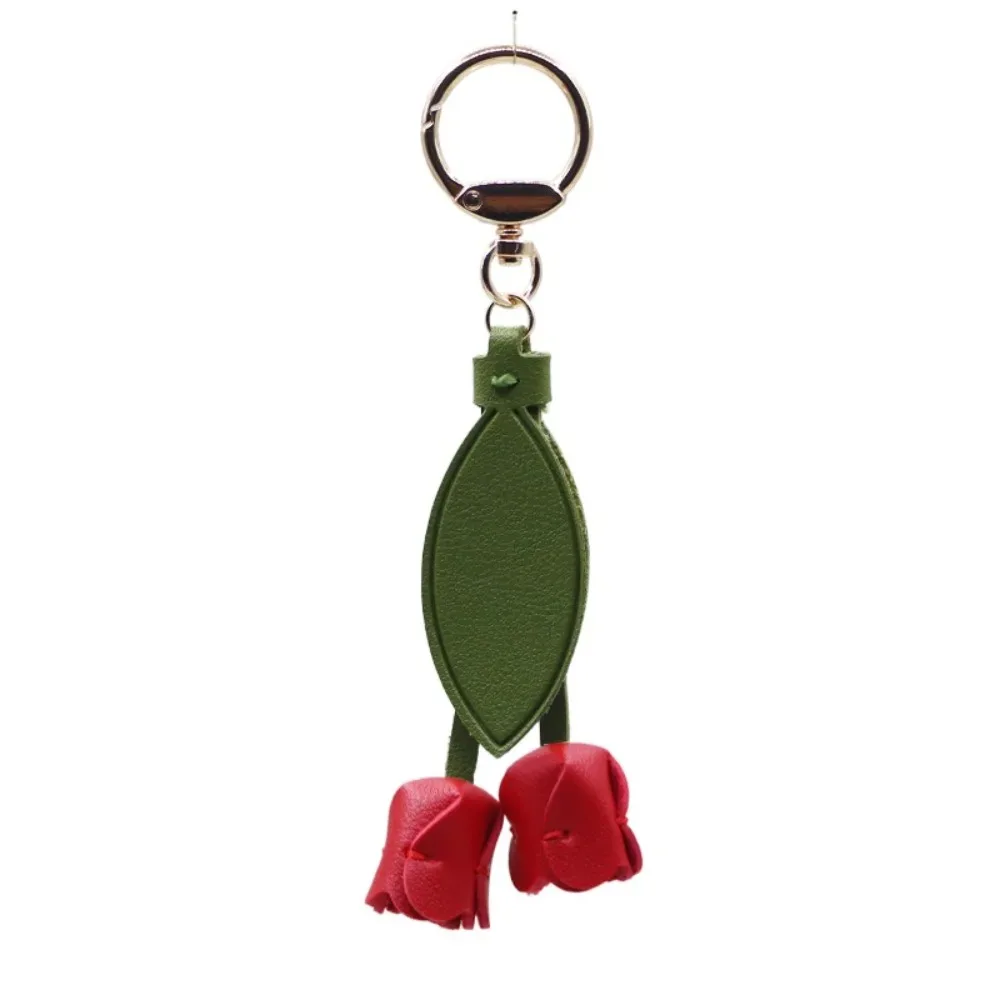 pendentif de sac en forme de tulipe, en cuir pu, style coréen, décoration de sac à dos, breloques pour sac, accessoires assortis, porte-clés de voiture, pour femme