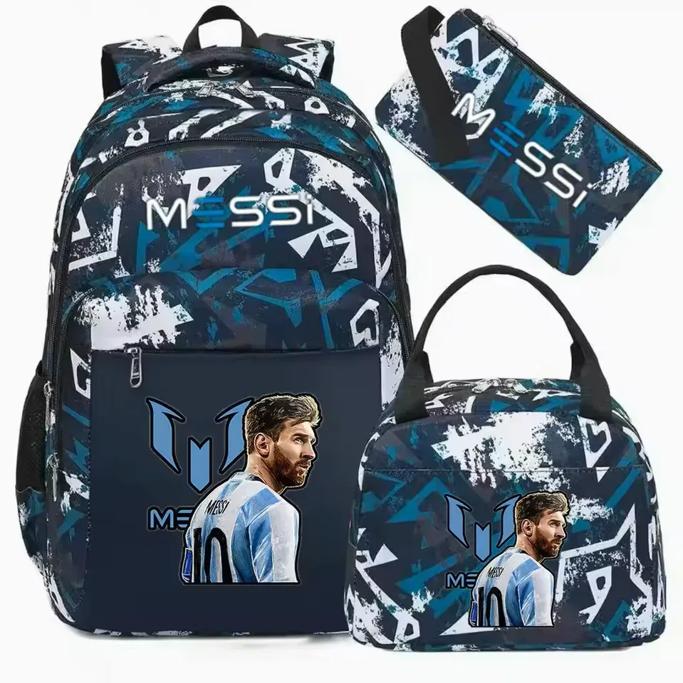 sac à dos de football messi, camouflage, pour étudiants, sac d'école pour ordinateur portable, sac à dos de grande capacité, pour femmes et hommes, loisirs, voyage, mochila 3 pièces