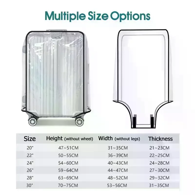 housse de protection transparente pour bagages de voyage, imperméable, anti-poussière, résistante à l'usure, en pvc, pour valise de 20 à 30 pouces