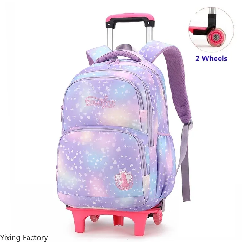 ensemble de sac à dos scolaire à roulettes pour enfants, sacs pour étudiants, sac à roulettes pour filles, cartable mignon, sac à dos à roulettes pour enfant