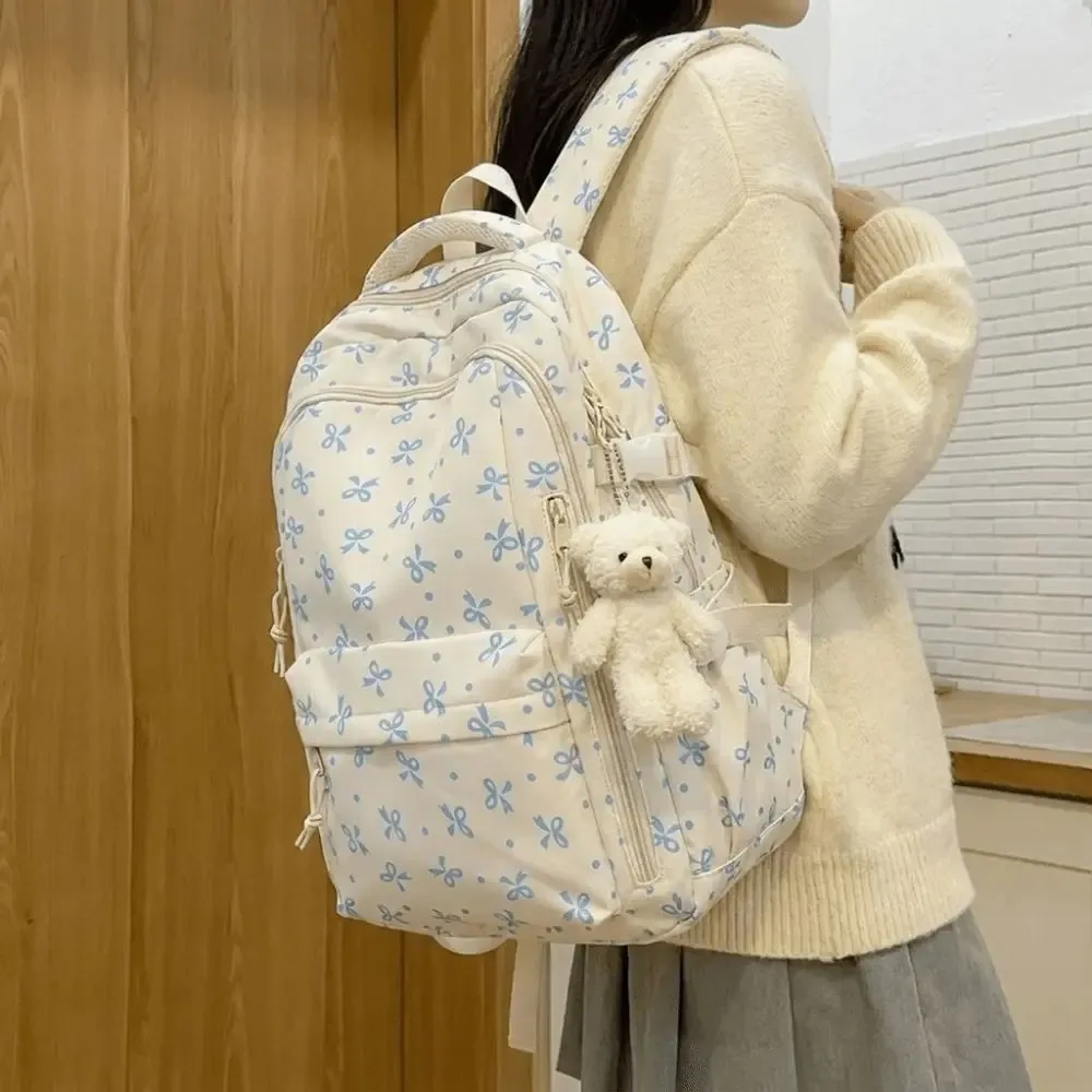 sac à dos à imprimé floral de grande capacité, multi-compartiments, multi-poches, motif nœud, sac d'école imperméable, sac à dos épaissi pour voyage