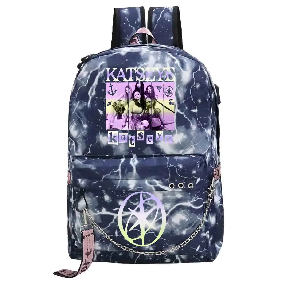 sac à dos usb katseye pop girl group pour femme, esthétique coréenne ulzzang, avec chaîne et fermeture éclair, idéal pour l'école et les adolescents