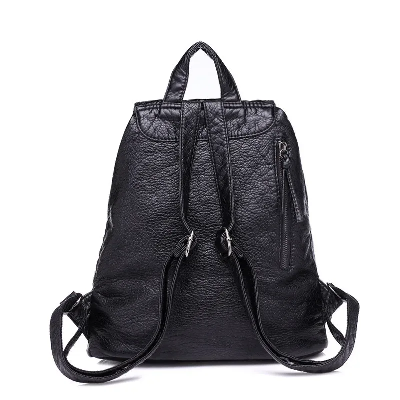 sac à dos en cuir souple pour femmes, grand sac de voyage en cuir pu, sac de jour noir, sac d'école pour adolescentes
