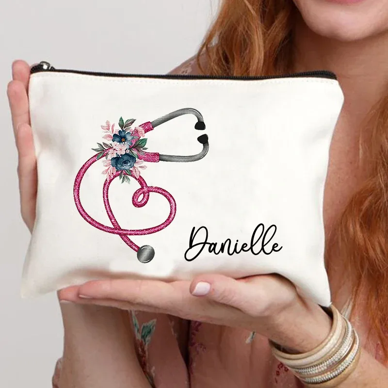 sac de rangement personnalisé pour infirmières, pochette en toile à fermeture éclair, fournitures de bureau, étui à stylos, portefeuille avec nom personnalisé, sacs à cosmétiques, cadeau pour infirmières